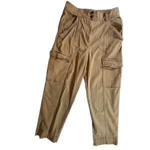 H&M Cargo Pants Womens 10 Tan Khaki High Waisted Tapered Utility Stretch Twill
